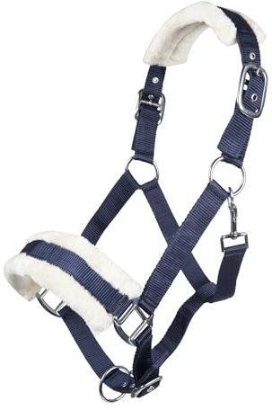 HKM 11796 Halfter Bischofshofen, Plüschpolsterung, Pferdehalfter, Dunkelblau, Vollblut