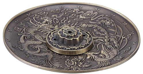 Hztyyier Räucherstäbchenhalter aus Zinklegierung mit Aschenfänger-Räuchergefäß mit Drachenmuster-Räucherplatte für Schlafzimmer Temple Office(Bronze)