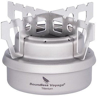 iBasingo Titan Alkoholkocher Spirit Herd mit Halterung Camping Spirituskocher Tragbarer Brenner Outdoor Mini Heizung Flüssigalkohol Herd Picknick Ofen Backpacking Wandern Stove mit Sack Ti2001C