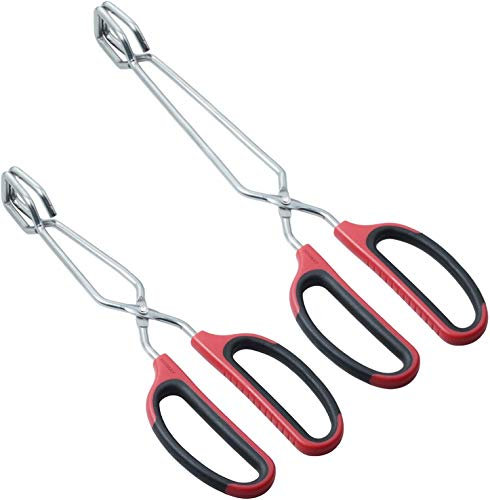 HINMAY rostfritt stål sax tänger med plast silikonhandtag för kök mat matlagning bakning grillning grillning 10-Inch + 12-Inch