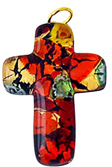 KVN Kreuz-Anhänger Murano-Glas ca.3 5x2 5cm rot