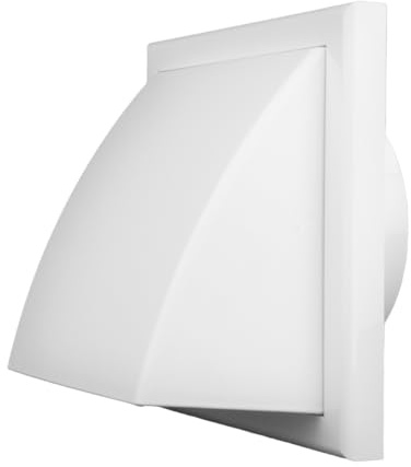 Vents Grille d'aération murale extérieure avec rabat de gravité Blanc 100 mm | Plaque frontale de 155 x 155 mm pour sortie de ventilateur extracteur et conduit de ventilation standard.