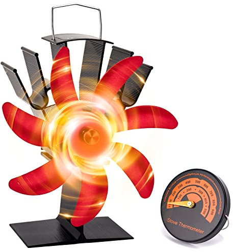 Lively Life Heat Powered Stove Stove Fan, 7-Blade Upgraded Fireplace Wood Burning Eco-Friendly Heat Circulation Efficient Fan - Red
