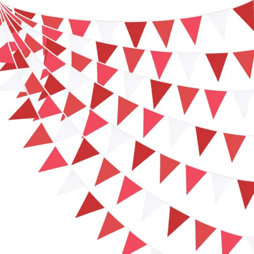 32Ft Wimpelkette Stoff Rot Dreieck Flagge Girlande Wimpel Outdoor für Hochzeit, Verlobung, Brautparty, Jubiläum, Junggesellenabschied, Geburtstagsfeier, Zuhause, Garten Dekoration