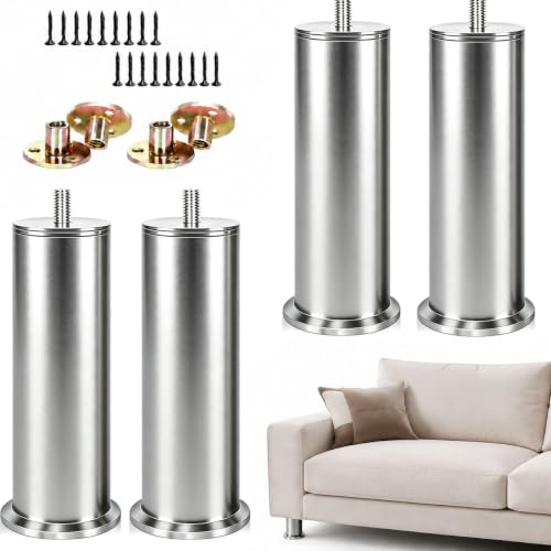 RHUAFET 4 Stück Möbelfüße Edelstahl Möbelbeine Metall Verstellbar Tischbeine Höhenverstellbar Runde Beine Möbelfüß Tisch Bett Schrank Sofa Beine Ersatzkabinettfüße (M10, 10cm)