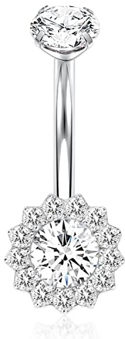 AROWRO G23 Titan Bauchnabelringe Bauchringe 14G Bauchnabelpiercing Bauchnabelringe Bauchnabelpiercing Bauchnabelpiercing Schmuck Bauchnabelpiercing Innengewinde Würfel Zirkon/Opal