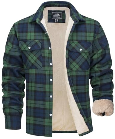 MAGCOMSEN Herren Winterjacke Hemd Gefüttert Hemdjacke Thermo Karierts Freizeithemd mit Multi Taschen Baumwolle Warme Holzfällerhemd