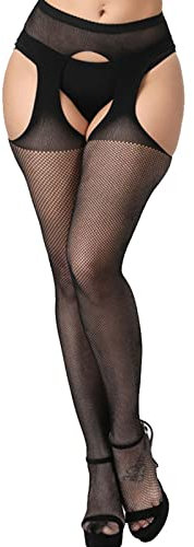 WLLHYF lårhöga strumpor, kvinnors spets topp lår höga genomskinliga strumpor silke strumpa tights för kvinnor och flickor, Höga strumpbyxor – svart, One Size