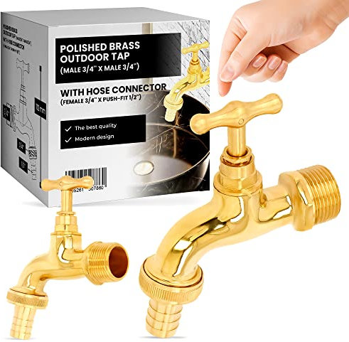 Garten Wasserhahn Kugelhahn Messing Blank-poliert Zapfhahn 3/4'' x 3/4'' AG Schlauchanschluss 3/4'' IG x Steckanschluss | Auslaufhahn Außenwasserhahn Auslaufventil Gartenhahn