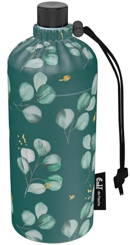 Emil Trinkflasche aus Glas für Mädchen & Jungen isolierte Glasflasche für Schule, Freizeit, Sport: Kinder & Eltern Eucalyptus (0,6l)