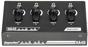 Superlux HA4D Premium 4-Channel Headphone Amplifier, Compact Headphone Amplifier with USB-C Power, Independent Volume and Mute Control, 3.5 Audio Input/Output