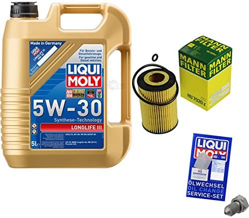Inspektionspaket 5L 5W-30 für A3 Cabriolet Limousine Sportback A4 Allroad | Motoröl LIQUI MOLY Longlife III 5W-30 Ölfilter Ablassschraube