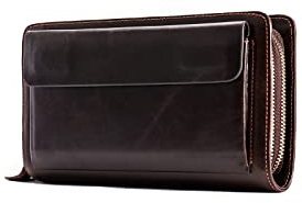 PORRASSO Herren Geldbörse Leder Clutch Tasche Kreditkartenetui Brieftasche Handytasche Portemonnaie mit 8 Kartenfächern Kaffee B