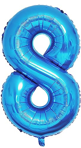 Ponmoo 40 Zoll Foil Luftballon Zahl 8 Blau (101cm), Aufblasbares Helium oder Luft, Riesige Folienballons Nummer 0-100, Große Ballons für Hochzeitstag und Geburtstagsparty Ballon Dekoration