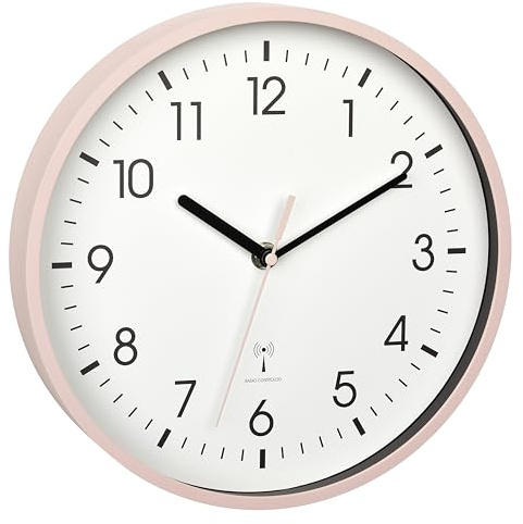 TFA Dostmann Orologio da parete analogico radio 60.3550.16 di alta precisione, moderno, analogico, lancetta dei secondi, copertura in vetro, per soggiorno, ingresso, regalo, 245 x 42 mm, rosa
