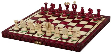 Sunrise Chess & Games Königliches Holzschach, 35 cm, Kirschrot | Klappbrett 35 cm, Innenfach für Figuren, Kirschholzoptik, Für Zuhause und Freizeit