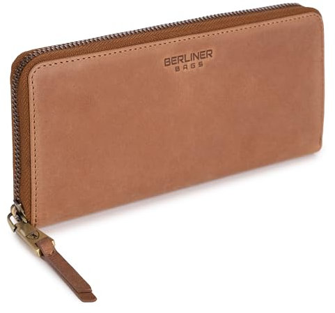 Berliner Bags Vintage Geldbörse Palma, Große Portemonnaie, Geldbeutel aus Leder, mit TÜV-geprüftem RFID-Schutz, inkl Geschenk-Box, für Damen - Braun