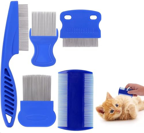 QHFlashbuy Katze Hund Flohkamm 5 Stücke Pflegekamm Haustier,Floh Tränenfleckentferner Kamm,Hundekatzen Läusekamm Haustier Kamm Edelstahl Läusekamm