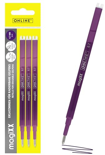 Online 3x radierbare Ersatzminen I Kompatibel mit Pilot Frixion, magiXX I Lila 0,7mm Strichstärke I Ersatzmine für Gelstift radierbar I Nachfüllminen für Gel-Tintenroller mit radierbarer Tinte