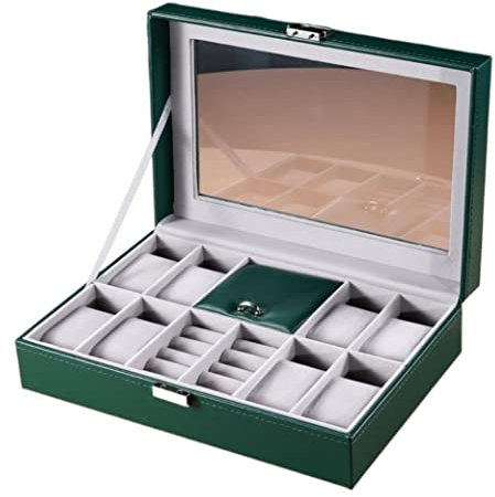 OUYUE Uhrenbox Uhrenbox Mit 8 Fächern, Leder, Schmuckschatulle, Uhren-Organizer Für Uhrenringe, Armbänder Uhrenbox Herren (Color : Grün)