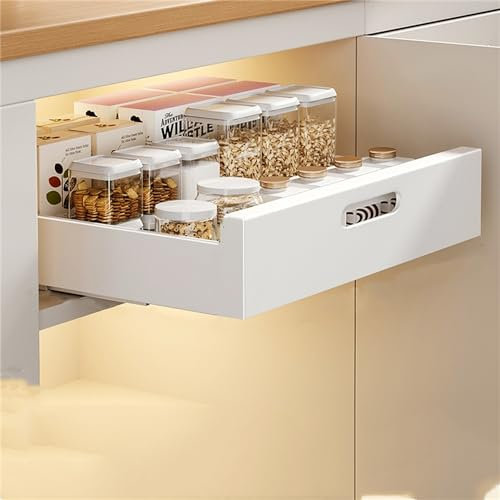 Herfair Teleskopschublade, Ausziehbare Schublade Küche Aufbewahrungsregal Schubladeneinsätze für Küchenschrank, Slide Out Drawer Cabinet Organizer Küche (40cm)