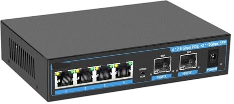 VLALAMNO Conmutador PoE de 2,5G, conmutador Ethernet de Red de 2,5g, 4 Puertos, 8 Puertos, concentrador LAN no administrado, sin Ventilador, AI WTD, Plug and Play (Color : PoE Switch 6 Port)