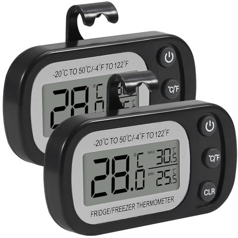 AITRIP 2 Pack Refrigerator Thermometer, Digital Freezer/Fridge Thermometer with Hook ，Easy to Read LCD Display, Max/Min Function for Home, Restaurants, Bars, Cafe -Black