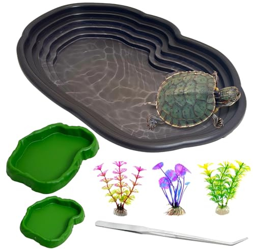 Apatal Reptile Bathing Pool 7 Pcs Tortoise Water Dish with Ramp Extra Large Turtle Feeding Bowl with Steps Reptile Food & Water Dishes 2-in-1 Gecko Habitat Decoration Accessories Lizard Bath Tub