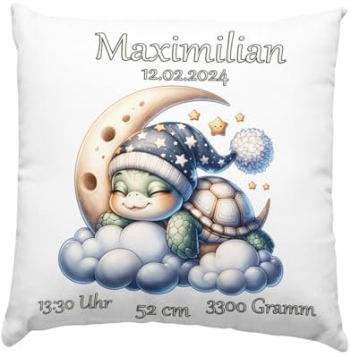 Fadensalat Baby Geschenk Kissen mit Namen und Geburtsdaten | Geburt Junge oder Mädchen, Geburtsgeschenk Babykissen, personalisierte Babygeschenke, taufgeschenk von Taufpaten