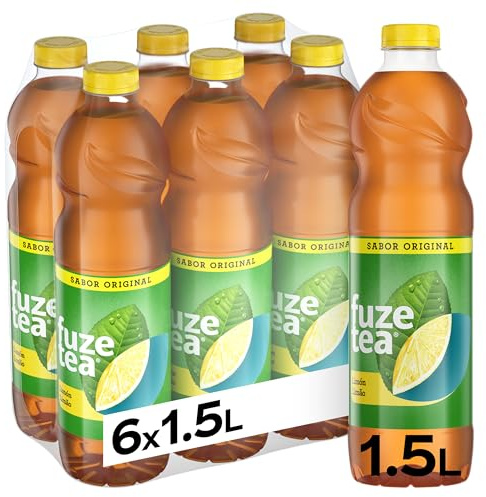 Fuze Tea Original, Sabor Limón, Botellas de 1,5 L, Pack 6 | Bebida de extracto de té negro con limón, lista para tomar, excelente para comidas, reuniones y refrescarse en casa