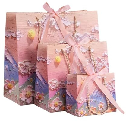 Papiertüten Mit Griffen 3 Stücke Urlaub Party Geschenk Tasche Papier Tasche mit Griff Geschenk Farbige Papier Taschen Mit Speziellen Desigh Papiertragetaschen(35x23x15cm)