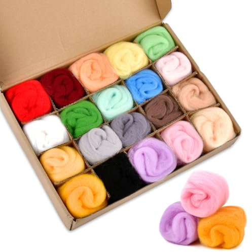 MOPLA 20 Farben Nadelfilz Set,je 10 Gramm Wolle Roving,Farben Filzwolle Set,Filzwolle Märchenwolle,Filzwolle Trockenfilzen Set,Nadelfilzen Starter Set für Nassfilzen und Trockenfilzen DIY Handwerk