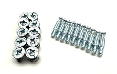 20PCS 2-in-1 Cam Lock & Dowel Screws (15mm Cam, 24mm Dowel) Furniture Fixings for Flat Pack Furniture, Cabinets and Drawers
