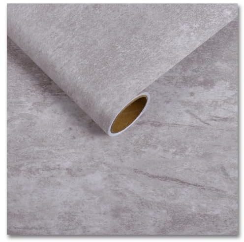 CRE8TIVE Papier peint béton gris clair à décoller et à coller en vinyle mat pour meubles, salle de bain, papier peint imperméable, cuisine, papier contact industriel, armoire, plan de travail, 30 cm x
