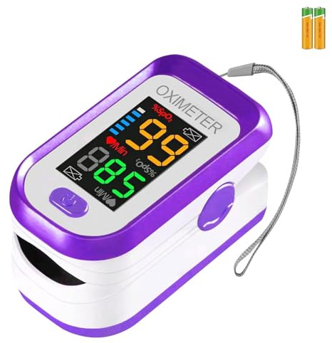 Pulse Oximeter Fingertip, Pulse OX with Large LED Display, Oximeter, Pulse Oximeter, Fingertip Pulse Oximetr, Oximeter with AAA Battery Lanyard (Purple)