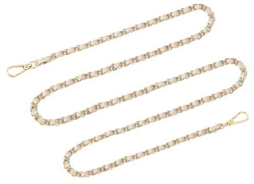 QUARKZMAN Taschenkette Geldbörse Kettenriemen, 140cm Taschenriemen Handtaschenketten Geldbörsengurte für Schultertaschen Crossbody Umhängetasche Ersatzriemen(Beiger Riemen + Goldkette)