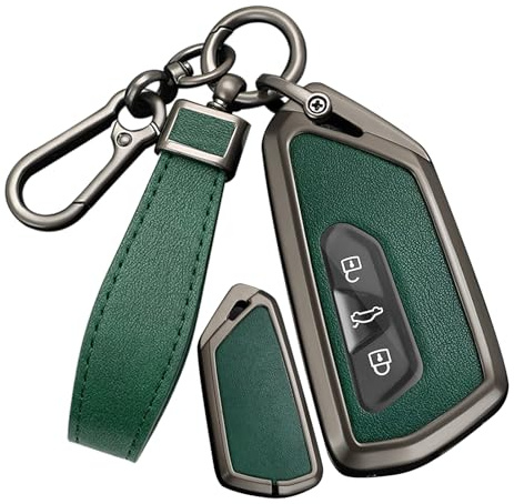 ontto Autoschlüssel Hülle Cover Passt für VW Golf 8 ID.3 ID.4 ID.5 ID.6X ID.7 Tiguan Skoda Octavia Seat Leon Born 3 Tasten Schutzhülle Metallabdeckung Schlüsselhülle Schlüsselgehäuse-Schwarz Grün