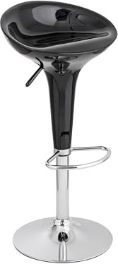 Baroni Home Sgabello Bar Girevole con Altezza Regolabile, Seduta in Plastica Base Cromata con Poggiapiedi e Fondo Antigraffio, Sgabello Cucina, Ristorante, Penisola, 40x45x59-79 cm, Nero, 1 Pezzo
