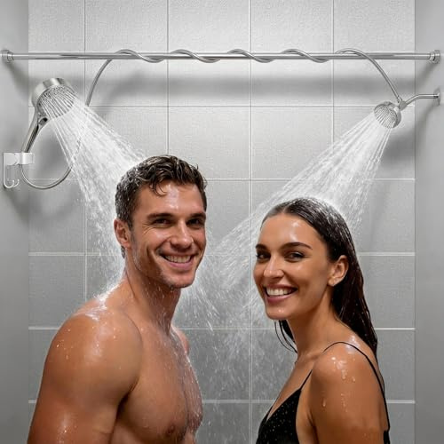 NTPN Pommeau de Douche Double pour Couple - Haute Pression avec 3 Réglages de Débit pour Deux Personnes - Système Réglable pour Salle de Bain (Chromé)