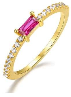 Mesnt 14K Gelbgold Damen Goldring 585 mit Rechteckig Turmalin und Moissanit, Größe 58 (18.5)