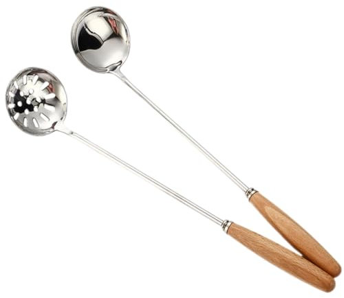 HOLIDYOYO 2pezzi Cucchiaio Da Cucina Acciaio Inossidabile Manico Lungo Mestolo Per Zuppa e Scolapasta Accessorio Per Cucina Resistente