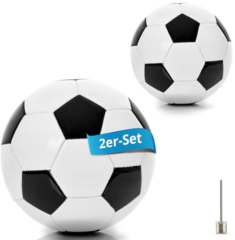 Fußball Größe 4 für Kinder & Jugend 6 - 11 Jahre, 330g leicht, robust, für draußen, original schwarz-weiß, Kunst-Leder Fußbälle, Outdoor Spielzeug, Trainingsball Kinder (Schwarz-Weiß, 2er-Set)