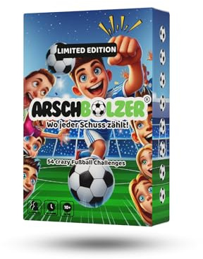 ARSCHBOLZER, Kartenspiele für die Familie, Gesellschaftsspiele für Jungen und Erwachsene, mit 54 echten Fußball-Challenges, 2-9 Spieler, ab 10 Jahren, Lustiges Spiel für Geburstag & Bewegung