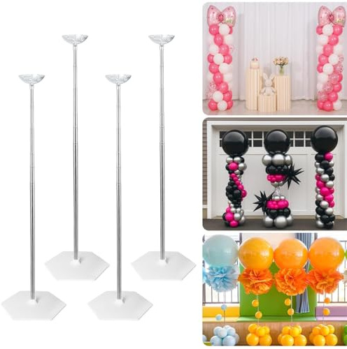 EMART Juego de 4 soportes de columna para globos, torre telescópica ajustable de metal de 6.5 pies con bases de suelo y kit de arco de globos reutilizable fácil de montar para cumpleaños, boda, baby