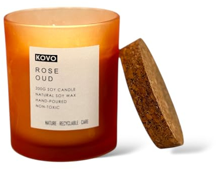 Rose Oud Soy Wax Candle, Hand Poured, 200g 50+ Hour Burn Time – Floral Aromatherapy Gift for Women & Men – Ideal for Relaxation, Home Décor, Bath, Yoga