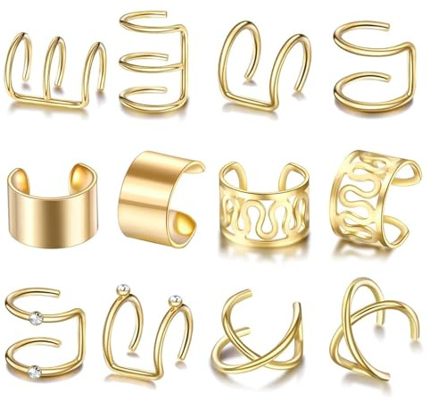 12 Earcuffs Gold, Stück Ear Cuffs Gold, Ohrmanschetten Ohne Piercing, Earcuffs Gold, C-Form Ohrringe Für Damen, Als Geschenk Für Hochzeiten, Partys Und Tägliches Tragen, Ohrklemme Silber