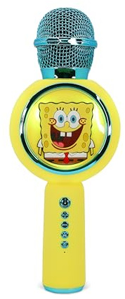 OTL Technologies MICRÓFONO DE Karaoke INALÁMBRICO con Luces LED Bob Esponja Funciona con Cualquier Fuente DE Sonido Bluetooth Licencia Spongebob