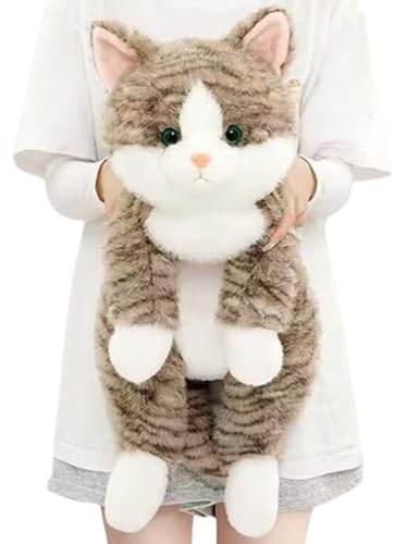 Xiyocadt Kuscheltier Katze, Liegend Katzen Plüschtier, Kätzchen Stofftier Spielzeug, Kuschelkissen Geschenk für Kuscheln & Spielen (65cm,Graue Katze)