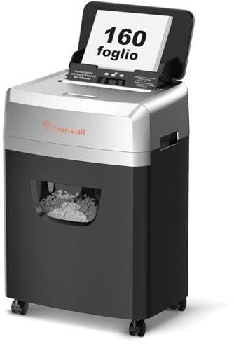 Bonsaii Distruggidocumenti con alimentazione automatica per 160 fogli, taglio a croce P-4, 60 minuti di funzionamento continuo, scatola di scarico da 23 litri, per uso ufficio C290-A