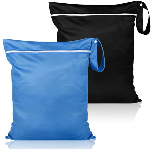 Maxmoc 2 sacchetti bagnati, impermeabili, per nuoto, da viaggio, 36 x 30 cm, con chiusura lampo, per pannolini, costumi da bagno, teli da spiaggia sporchi, nero e blu., 36 x 30 cm, Semplice